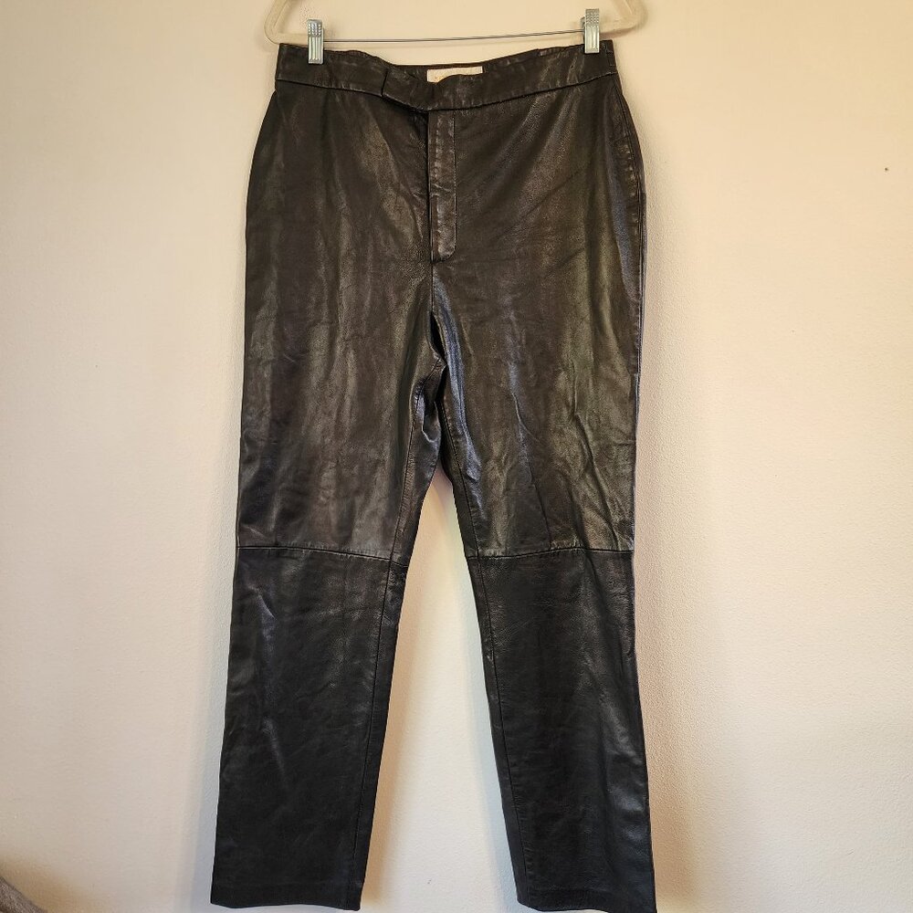 Vintage margareth Godfrey 100% Leather Moto Pants Size 14, Black,Goth,Punk, Y2K